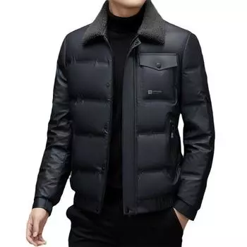 Мужская куртка-пуховик из белого утиного пуха, зимняя, новая, съемный меховой воротник, утолщенная, теплая, из искусственной кожи, повседневная куртка M