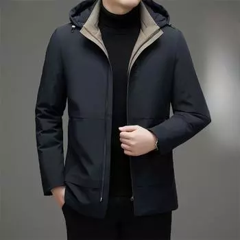 Мужская куртка-пуховик из молочного шелка со съемным капюшоном, осень-зима 90, серый гусиный пух, легкая деловая мужская куртка-пуховик M темно-синий