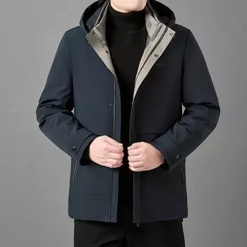 Мужская куртка-пуховик из трех предметов одежды с капюшоном, осень-зима, новая, молочный шелк, гусиный пух, деловой пуховик M темно-синий