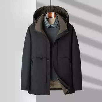 Мужская куртка-пуховик на осень и зиму с белым утиным пухом, теплая куртка со съемным капюшоном для молодежи и людей среднего возраста 170 чёрный