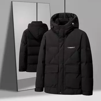Мужская куртка-пуховик на осень и зиму с капюшоном на утином пуху, теплая, повседневная, с утолщенным пухом из графена, молодежная куртка 170 чёрный