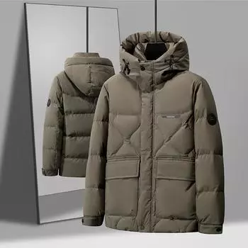 Мужская куртка-пуховик на осень и зиму с капюшоном на утином пуху, теплая, повседневная, с утолщенным пухом из графена, молодежная куртка 170 чёрный