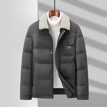 Мужская куртка-пуховик на осень и зиму, белый утиный пух, теплая версия с оснасткой, воротник из овечьей шерсти, для молодежи и среднего возраста 170 чёрный
