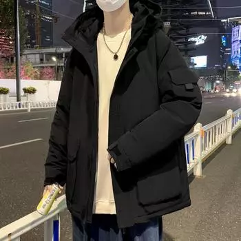 Мужская куртка-пуховик, новая утолщенная и теплая в гонконгском стиле, повседневная универсальная куртка с капюшоном, модная зимняя мужская одежда M