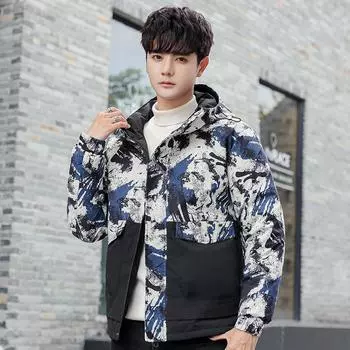 Мужская куртка-пуховик, новое теплое утолщенное зимнее пальто, красивая модная брендовая короткая студенческая зимняя одежда M чёрный