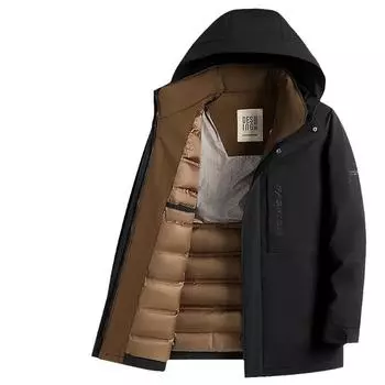 Мужская куртка-пуховик осень-зима 90-х годов, белый утиный пух с капюшоном, деловая теплая утолщенная пуховая куртка для людей среднего возраста и молодежи, холодная куртка 170 чёрный