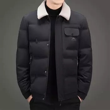 Мужская куртка-пуховик осень-зима новый стиль съемный воротник из овечьего меха повседневная теплая куртка-пуховик M