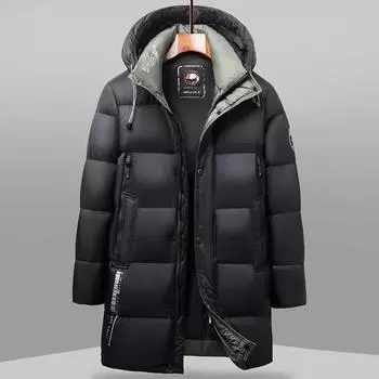 Мужская куртка-пуховик осень-зима с длинным капюшоном, новый национальный стандарт, гусиный пух, теплая молодежная повседневная теплая модная куртка 170 чёрный