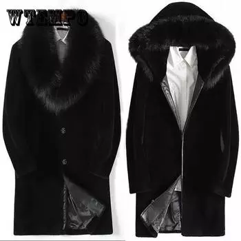 Мужская куртка, пуховик с большим меховым воротником, зимняя бархатная толстая теплая куртка, пальто из искусственного норкового меха, длинная парка 6XL