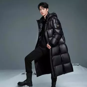 Мужская куртка-пуховик с длинным капюшоном, куртка на гусином пуху, толстое теплое пальто S