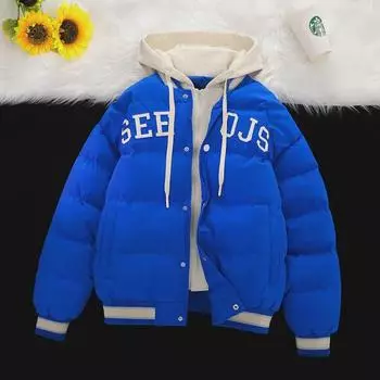 Мужская куртка-пуховик с капюшоном 2023 года, модный дизайн из двух частей, плотный теплый хлопок, стильное зимнее пальто 4XL чёрный