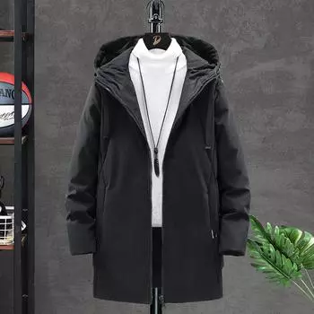 Мужская куртка-пуховик средней длины, модная свободная куртка с капюшоном, зимняя новая универсальная повседневная мужская верхняя одежда в корейском стиле M