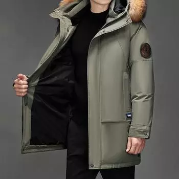 Мужская куртка-пуховик средней длины, осень-зима, новый модный тренд с капюшоном, теплая и удобная молодежная утолщенная куртка для мужчин M