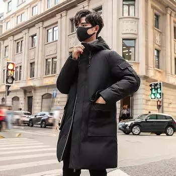 Мужская куртка-пуховик средней и длинной длины, утолщенное свободное пальто, мужская зимняя одежда M синий