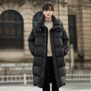 Мужская куртка-пуховик высокого класса с капюшоном, зимняя, корейская версия, модный короткий стиль, теплая и плотная M чёрный