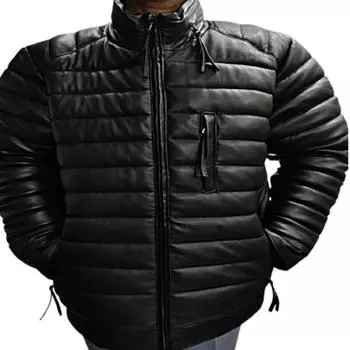 Мужская куртка-пуховик - высококачественная черная кожа ягненка, стеганый пух, незаменимый зимний наряд, идеальный роскошный подарок для мужа, рождественский подарок XS чёрный