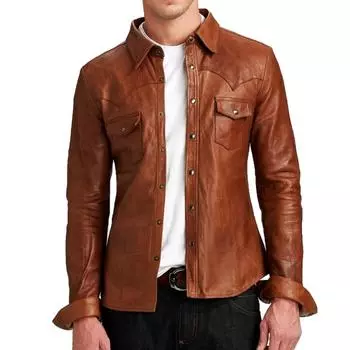 Мужская куртка-рубашка Noora из натуральной кожи XS дубильная кора