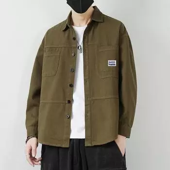 Мужская куртка-рубашка в японском стиле с длинными рукавами, новая мужская куртка на весну и осень, универсальная однотонная модная свободная рубашка в стиле ретро M
