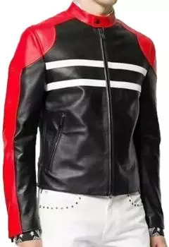 Мужская куртка ручной работы из натуральной кожи красного и черного цвета из натуральной кожи ручной работы, стильная новая кожа S чёрный/красный