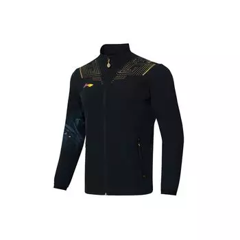 Мужская куртка с цветным принтом в виде букв серии Li Ning для настольного тенниса и воротником-стойкой, черная AYYR437-2 S