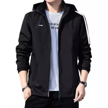 Мужская куртка с длинным рукавом и вышитым логотипом Li Ning Color Block, черная Z1AFDN365-1E S