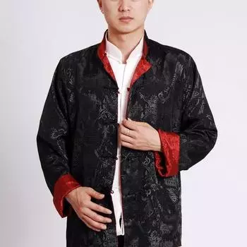 Мужская куртка с длинным рукавом в стиле кунг-фу, атласный шелк в китайском стиле, двусторонний пиджак в стиле Тан, двусторонняя одежда в стиле ханьфу, куртки XXXL