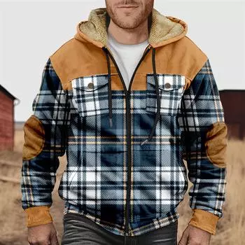 Мужская куртка с двойным карманом и клетчатым принтом. Мужская весенне-осенняя повседневная трендовая куртка на молнии с капюшоном. M