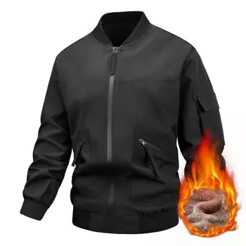 Мужская куртка с флисом, повседневная мужская куртка с бейсбольным воротником, на подкладке из хлопка L чёрный