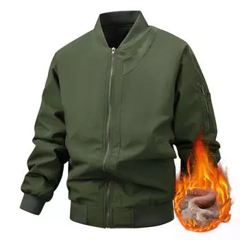 Мужская куртка с флисом, повседневная мужская куртка с бейсбольным воротником, на подкладке из хлопка L армия зеленый