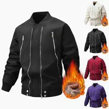 Мужская куртка с флисом, повседневная мужская куртка с бейсбольным воротником, на подкладке из хлопка L чёрный