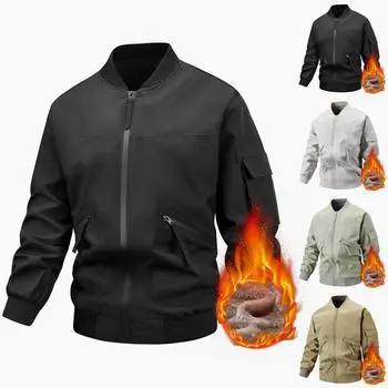 Мужская куртка с флисом, повседневная мужская куртка с бейсбольным воротником, на подкладке из хлопка L чёрный