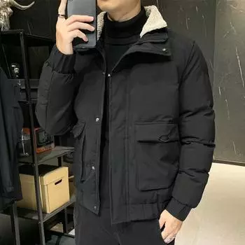 Мужская куртка с хлопковой подкладкой, зимняя, новая, корейский стиль, модная, утолщенная, хлопковая, рабочая, зимняя, с меховым воротником, пуховая куртка M