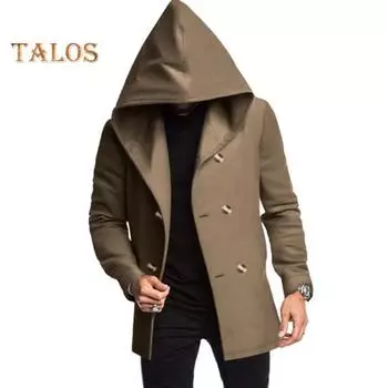 Мужская куртка с капюшоном, длинный рукав, двубортная ветровка с карманами, однотонная, приталенная, повседневная верхняя одежда M светло-серый