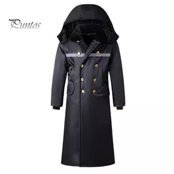 Мужская куртка с капюшоном, длинный рукав, двубортное зимнее пальто, утолщенная съемная бархатная подкладка, ветрозащитная, водонепроницаемая, средней длины куртка S чёрный