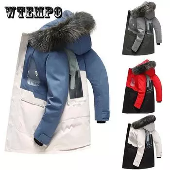 Мужская куртка с капюшоном и большим меховым воротником, качественное пальто с белым утиным пухом, зимняя толстая теплая куртка 3XL красный