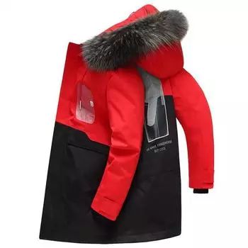 Мужская куртка с капюшоном и большим меховым воротником, качественное пальто с белым утиным пухом, зимняя толстая теплая куртка M красный