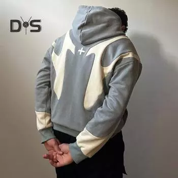 Мужская куртка с капюшоном и длинным рукавом, застежка-молния, цветное пальто в стиле пэчворк с карманами, осенне-зимнее ветрозащитное спортивное пальто M чёрный