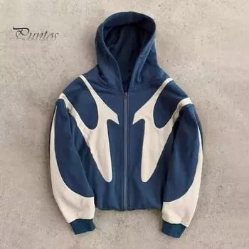 Мужская куртка с капюшоном и длинным рукавом, застежка-молния, цветное пальто в стиле пэчворк с карманами, осенне-зимнее ветрозащитное спортивное пальто M серый