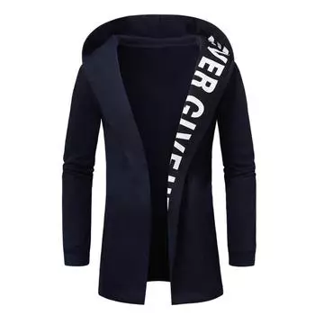 Мужская куртка с капюшоном и длинными рукавами с буквенным принтом и открытой планкой, шикарное и модное пальто с капюшоном для повседневной носки и ношения на открытом воздухе XS светло-серый