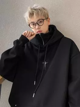 Мужская куртка с капюшоном и полумолнией в стиле ретро в гонконгском стиле — модный образ из двух частей 3XL чёрный