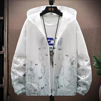 Мужская куртка с капюшоном и принтом медведя на молнии, повседневная легкая куртка больших размеров XS