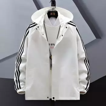 Мужская куртка с капюшоном, куртка-бомбер, мужские ветровки, пальто на молнии, весна-осень, свободная куртка-карго, мужская повседневная спортивная одежда M белый