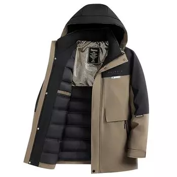Мужская куртка с капюшоном, мужская утепленная, средней длины, зимняя одежда, новая повседневная, теплая, контрастного цвета, для активного отдыха M