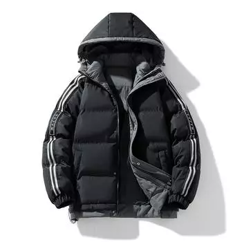 Мужская куртка с капюшоном на осень и зиму с плюшем и теплой хлопковой одеждой XXXXXL чёрный