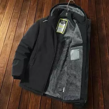 Мужская куртка с капюшоном, парки с подкладкой из овечьего меха, мужские зимние куртки, плюшевая мужская куртка для холодной погоды, утепленная мотоциклетная куртка XXXXXL чёрный