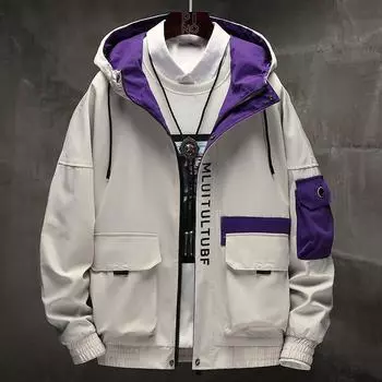 Мужская куртка с капюшоном, персонализированная куртка Tooling, весна и осень, новая свободная повседневная спортивная тенденция, универсальная M жёлтый