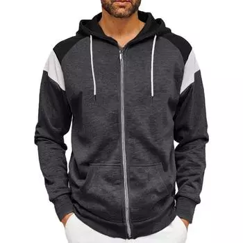 Мужская куртка с капюшоном, повседневная свободная толстовка с капюшоном в стиле колор-блок, весна и осень, мужская уличная одежда S темно-серого