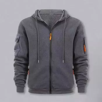 Мужская куртка с капюшоном. Стильное мужское пальто с капюшоном и плюшевой подкладкой. Множество карманов, застежка-молния для тепла и комфорта в повседневной носке. M верблюд