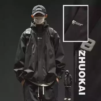 Мужская куртка с капюшоном в стиле ретро-стрит — свободного покроя, однотонная, модный бренд M чёрный