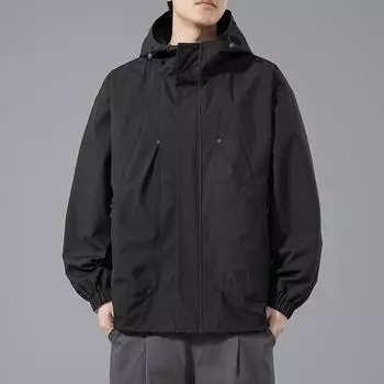 Мужская куртка с капюшоном, ветровка, тренчкот, большой размер, водонепроницаемый, черный, для кемпинга, свободный, тонкий 2XL чёрный